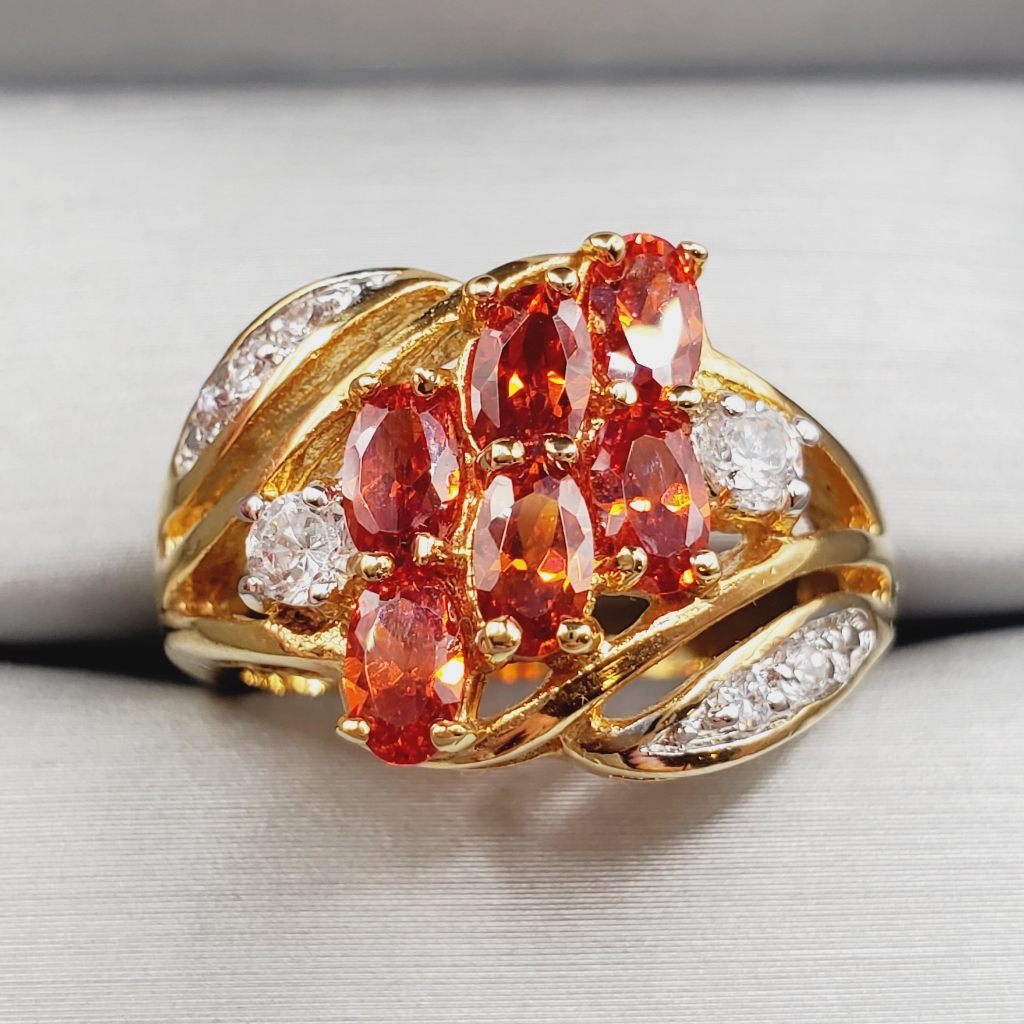 Genuine Mandarin Spessartite Orange Garnet Yellow Gold Tone / 925 Silver